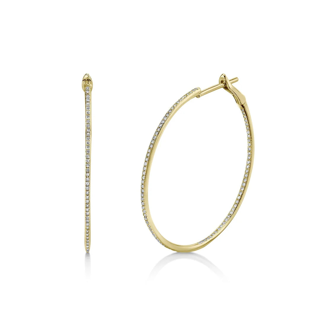 trendy earrings for women-Yellow Gold Diamond Large Inside Out Hoop Earrings