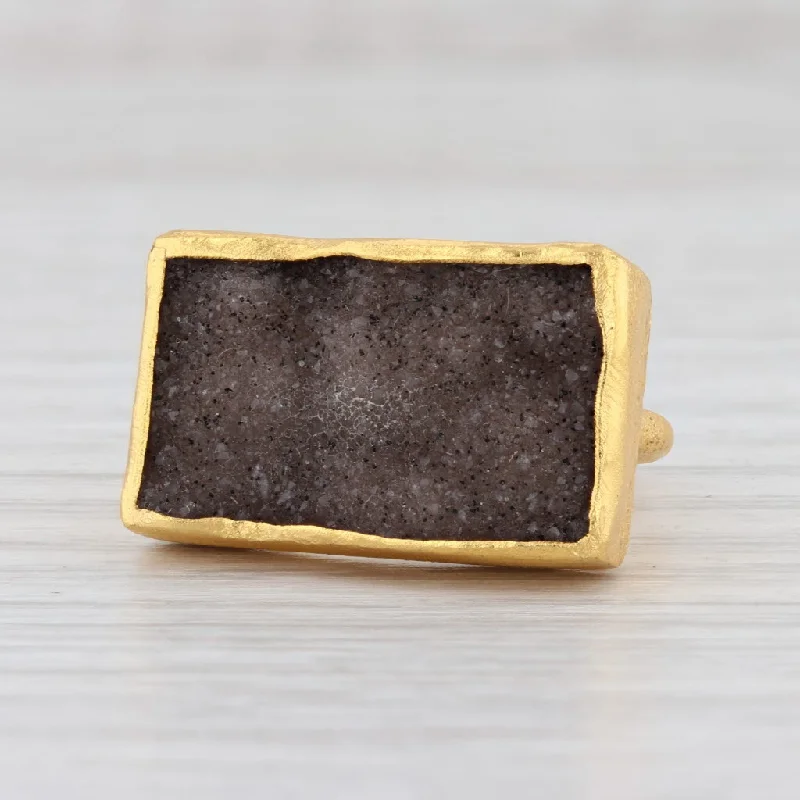 engagement rings with unique settings for women-New Nina Nguyen Gray Druzy Quartz Ring Sterling Silver 22k Gold Vermeil Size 6