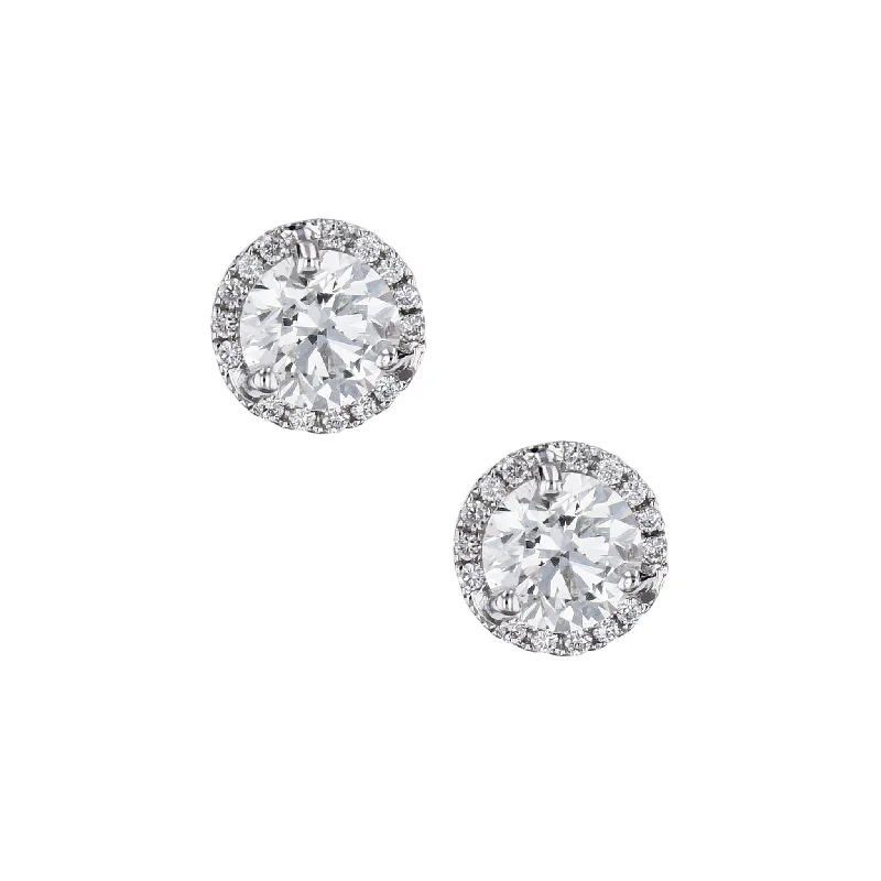 personalized earrings for women-Round Diamond and Pave Stud Earrings