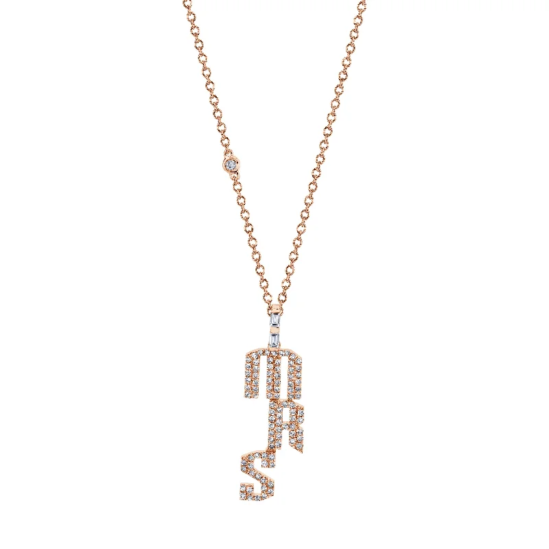 diamond bar necklaces for women-DIAMOND PAVE PERSONALIZED 3 LETTER PENDANT NECKLACE