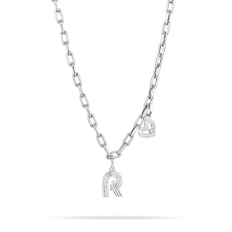 multi-chain necklaces for women-5.3mm Groovy Italian Chain Initial Heart Necklace in Sterling Silver