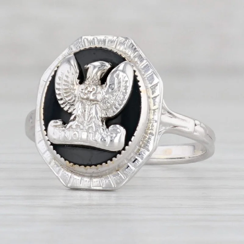 diamond engagement rings for women-Vintage Onyx Eagle Signet Ring 10k White Gold Fraternal Military Size 7