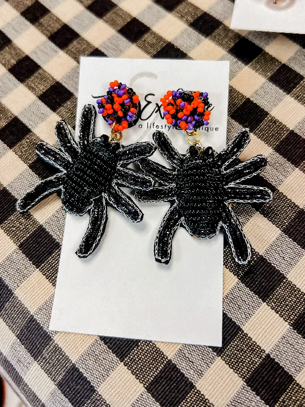 minimalist silver earrings for women-Halloween Spider Earrings