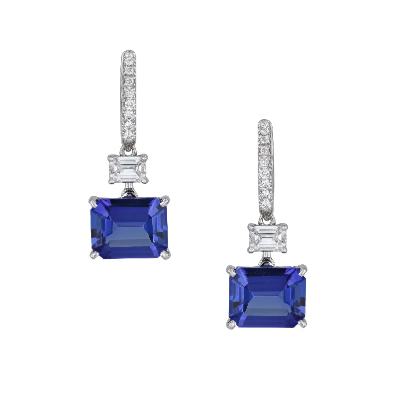 colorful earrings for women-Tanzanite 18kt White Gold Diamond Drop Earrings