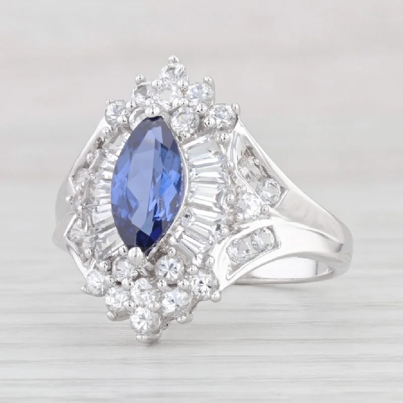 white gold engagement rings for women-1.90ctw Marquise Lab Created Sapphire Ring 10k White Gold Size 8.25