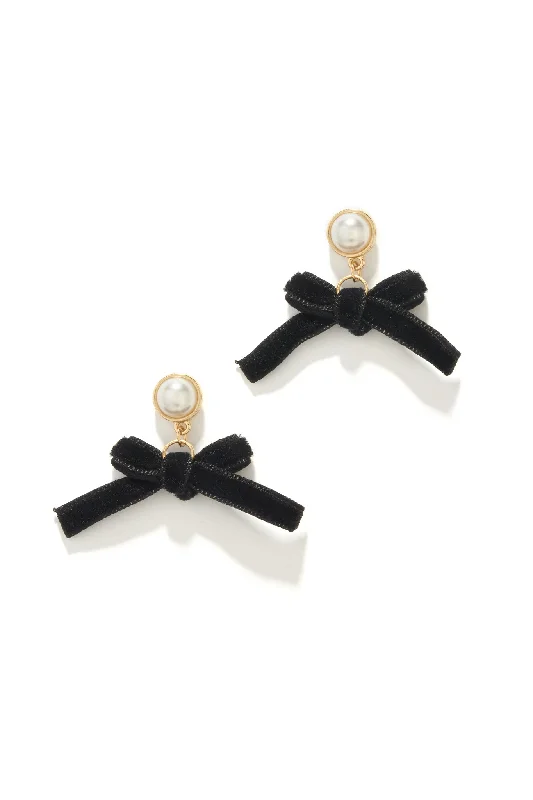 gold stud earrings for women-Marcia Dangle Bow Tie Earring - Gold Black