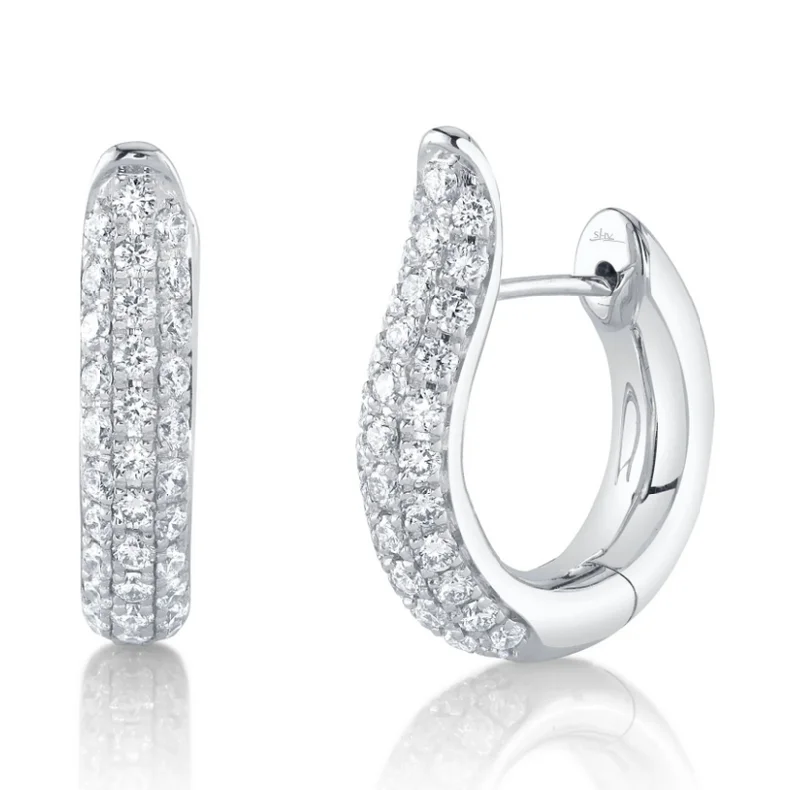 bold earrings for women-White Gold Pave Diamond Hoop Earrings