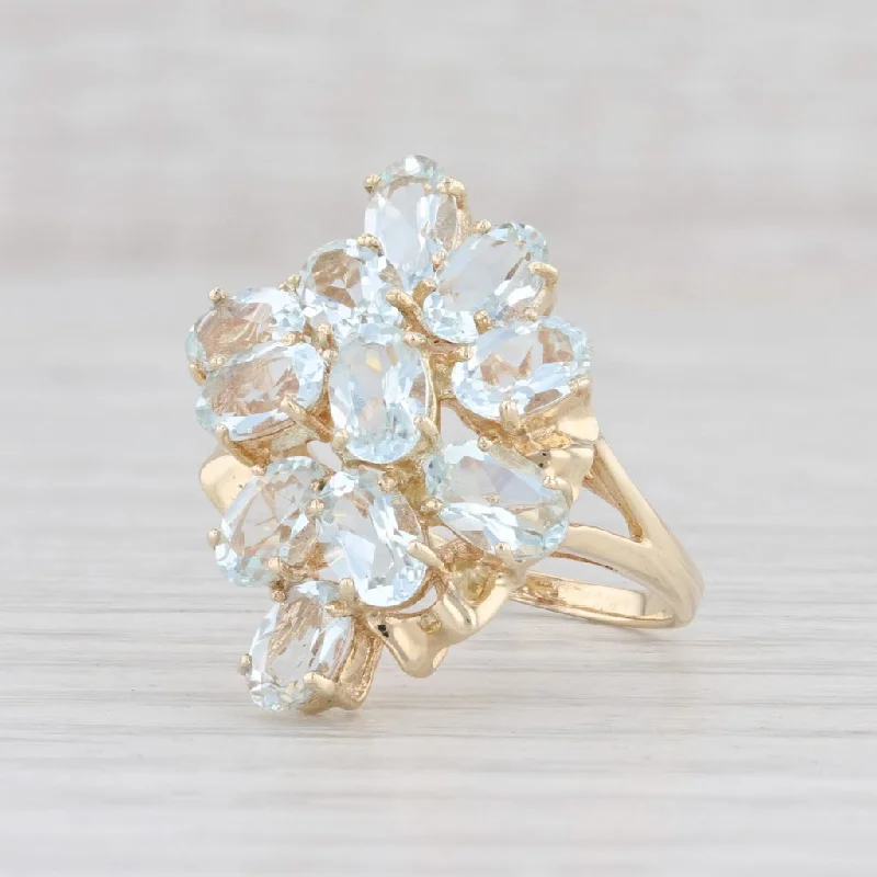 vintage engagement rings for women-4.25ctw Aquamarine Cluster Ring 10k Yellow Gold Size 6.25 March Birthstone