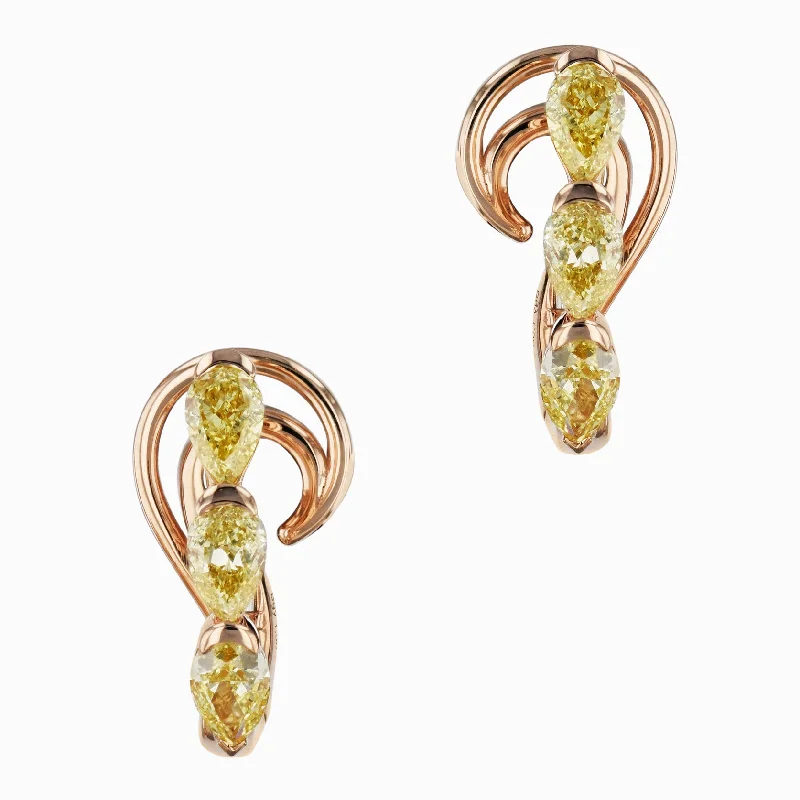 gold drop earrings for women-Fancy Yellow Diamond Rose Gold Drop Earrings