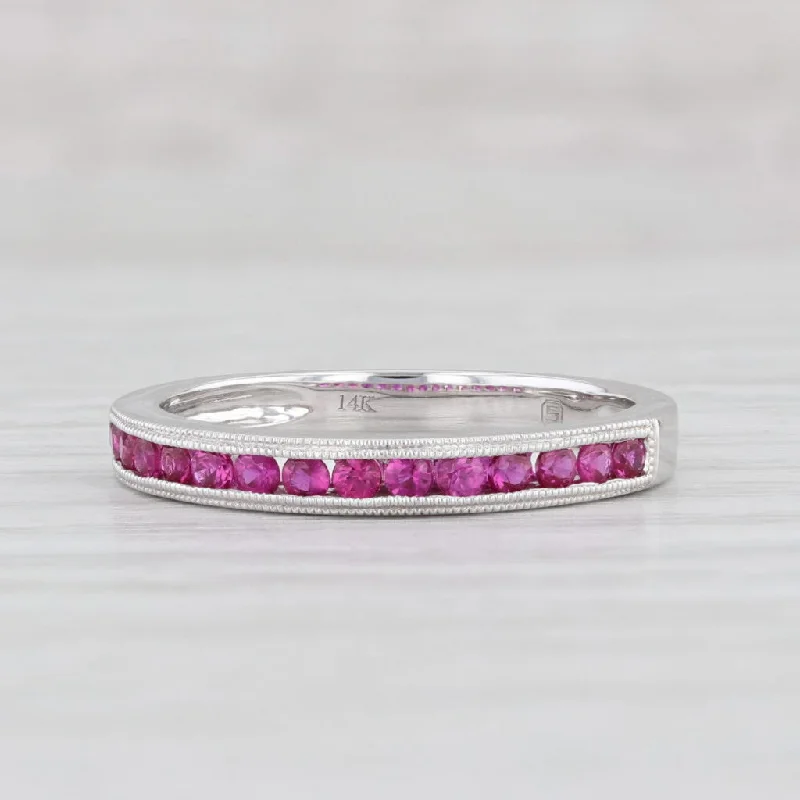 unique gemstone engagement rings for women-New 0.30ctw Pink Magenta Sapphire Ring 14k White Gold Stackable Band Size 6.5