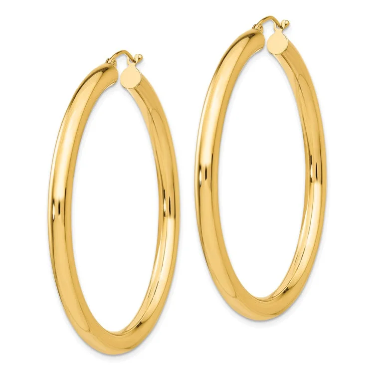 trendy earrings for women-14K Polished 4mm Lightweight Tube Hoop Earrings