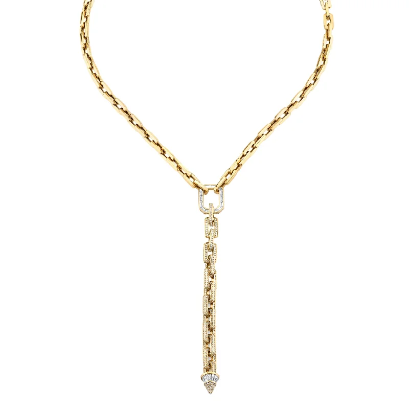 wedding necklaces for women-READY TO SHIP DIAMOND MINI DECO LINK PAVE LARIAT