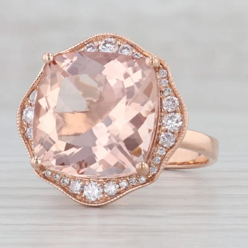 promise engagement rings for women-New 11.02ctw Cushion Morganite Diamond Halo Ring 14k Rose Gold Size 7 Cocktail