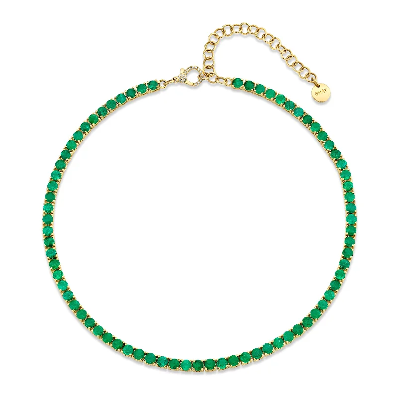 vintage necklaces for women-EMERALD ROUND TENNIS NECKLACE