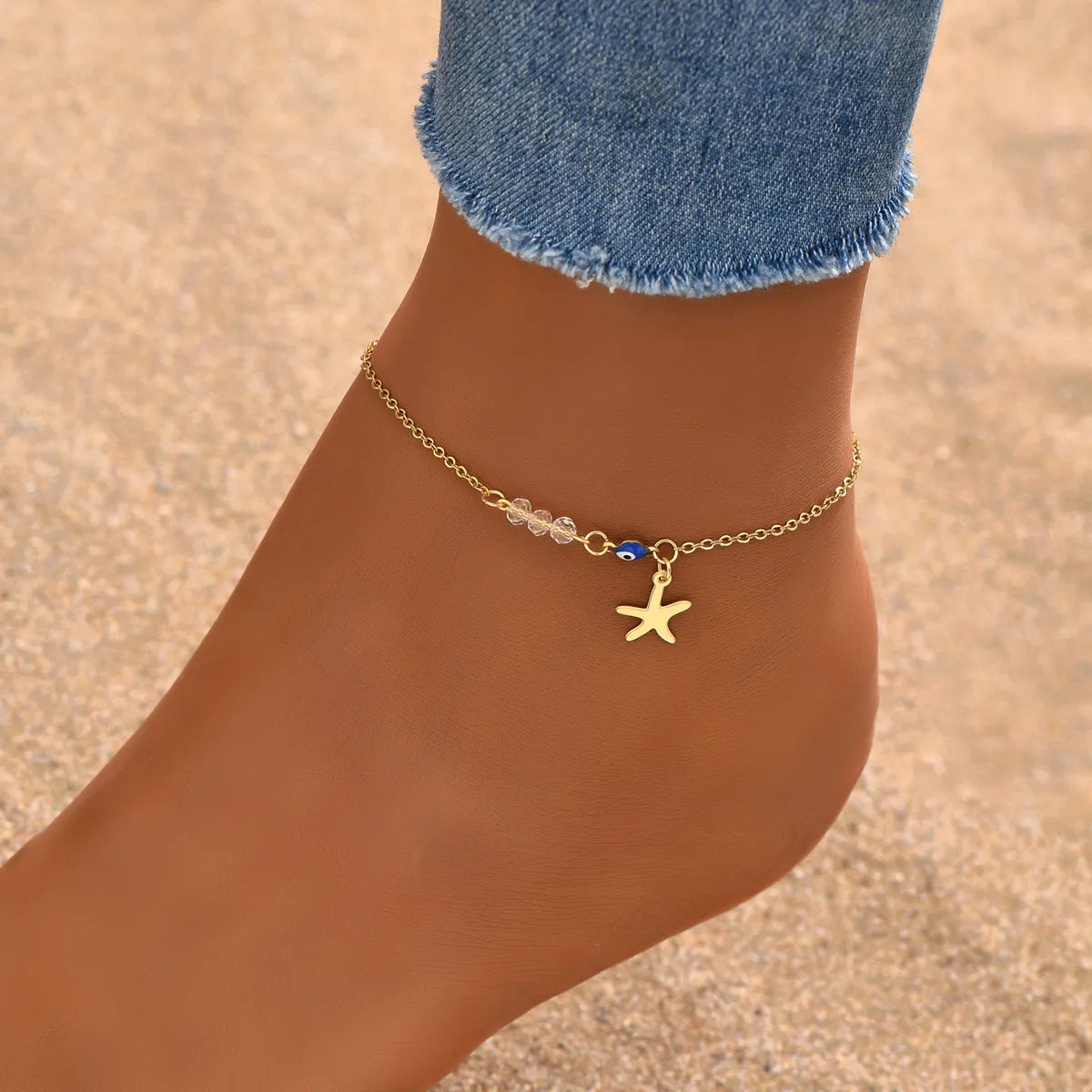 unique bangle bracelet for women-Wholesale Jewelry Casual Vacation Devil's Eye Starfish Stainless Steel 18k Gold Plated Anklet