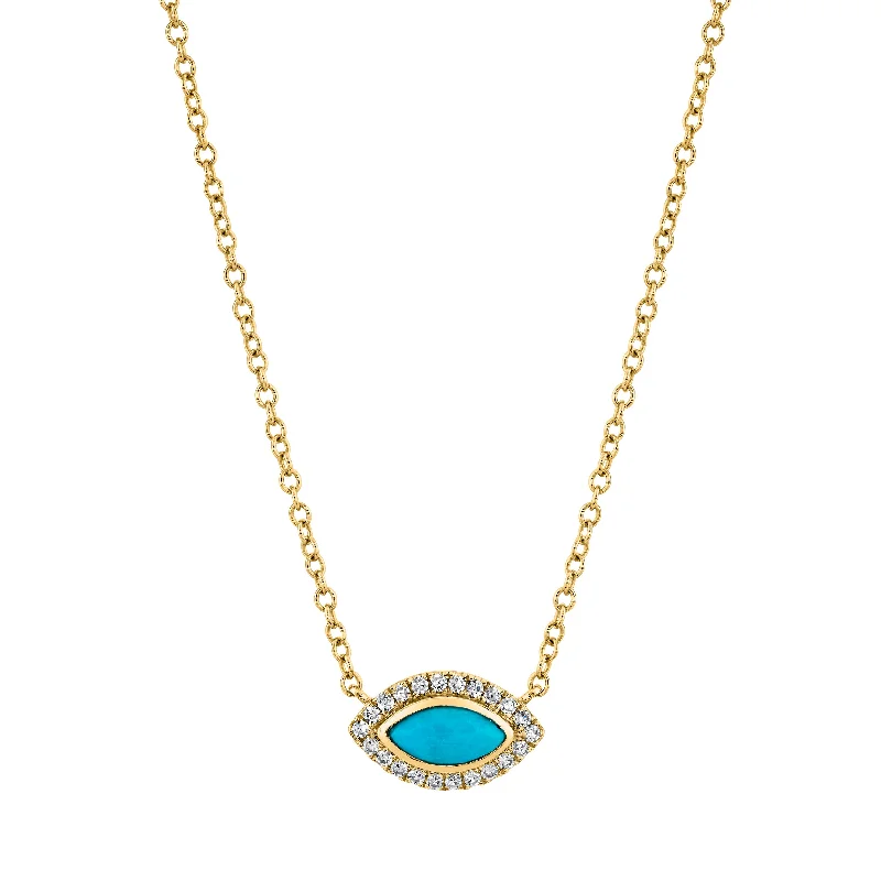 elegant necklaces for women-TURQUOISE & DIAMOND MINI EVIL EYE PENDANT NECKLACE