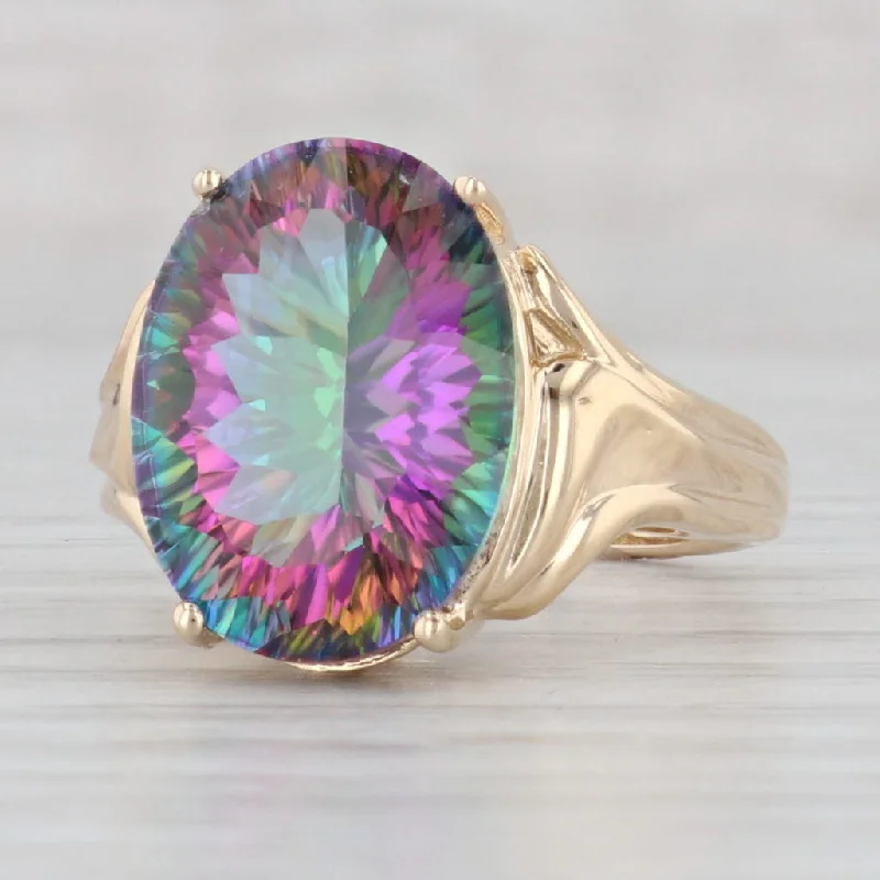 engagement rings for women with hidden diamonds-11ct Mystic Topaz Ring 14k Yellow Gold Size 7.25 Purple Green Fantasy Cut Oval