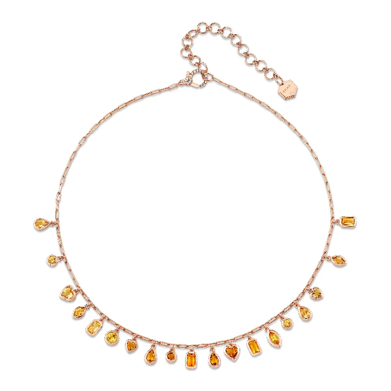 sterling silver choker necklaces for women-YELLOW SAPPHIRE & CITRINE BEZEL MIXED DROP NECKLACE