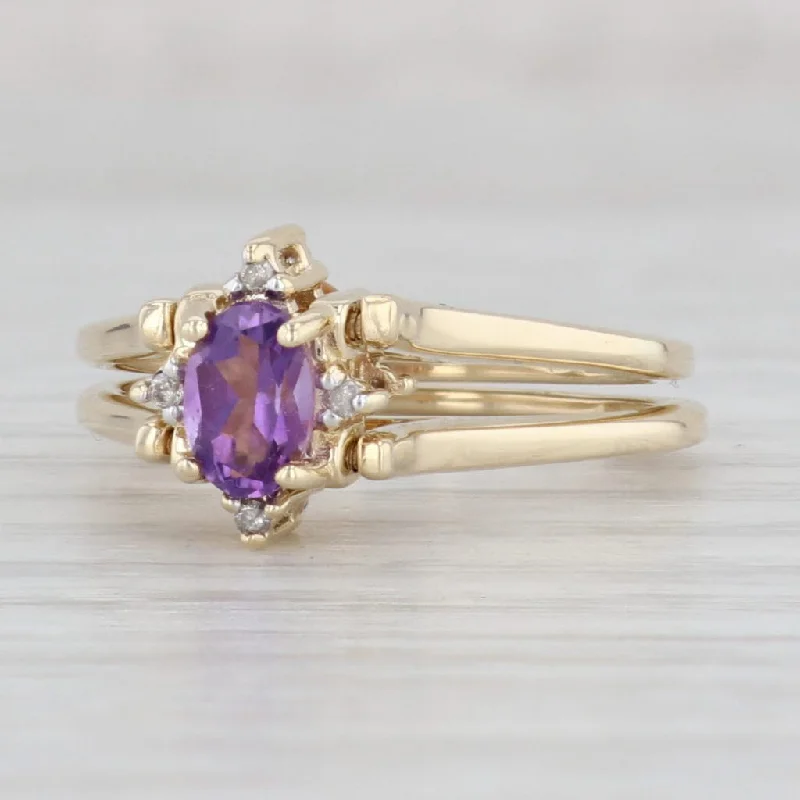 minimalist engagement rings for women-0.86ctw Citrine Amethyst Diamond Reversible Ring 14k Yellow Gold Size 7