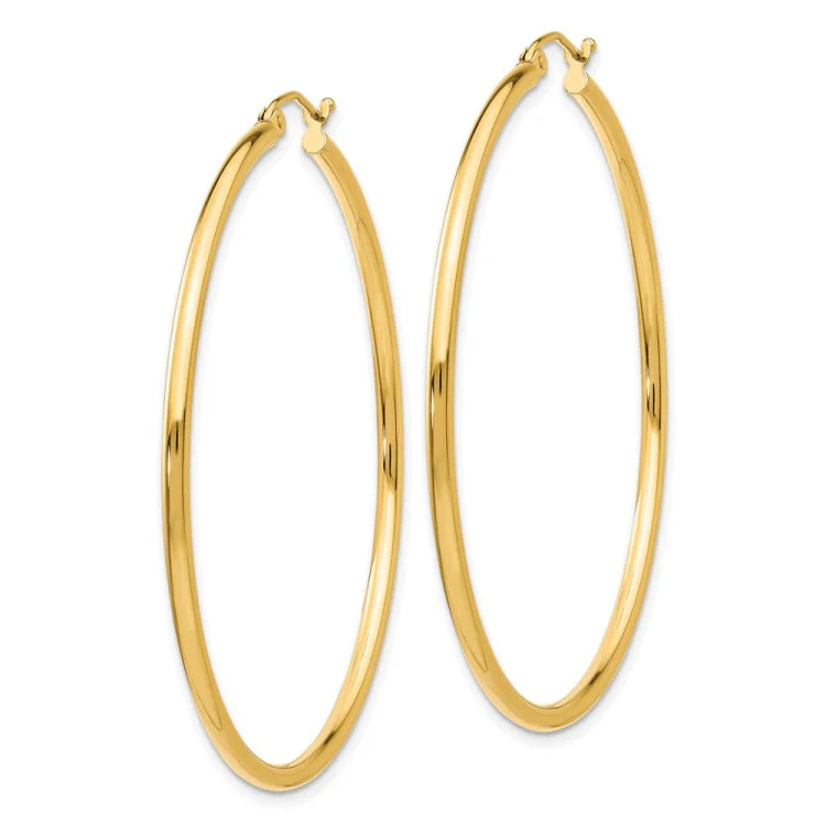 sparkly earrings for women-14k Polished 2x50mm  Lightweight Tube Hoop Earrings