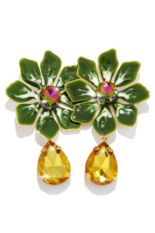 bohemian earrings for women-Imara Colorful Flower Earring - Green