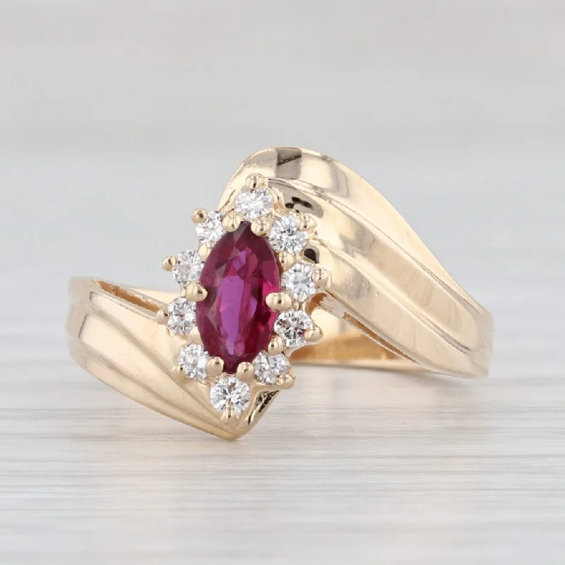 colorful gemstone engagement rings for women-0.48ctw Marquise Ruby Diamond Halo Bypass Ring 14k Yellow Gold Size 6.5