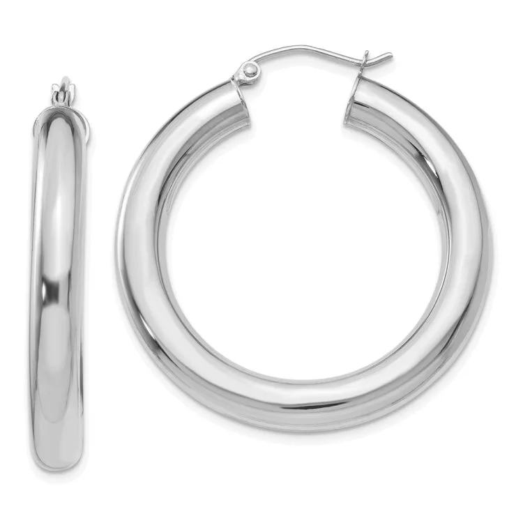 diamond stud earrings for women-14k White Gold Polished 5mm Tube Hoop Earrings