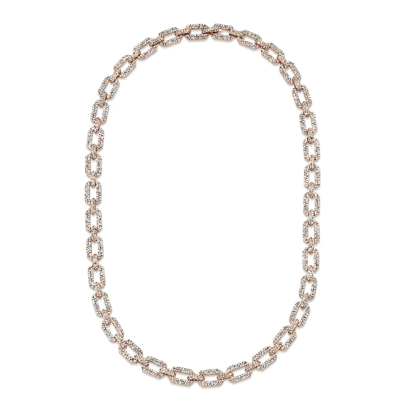 chunky chain necklaces for women-DIAMOND PAVE DOME FLAT LINK NECKLACE