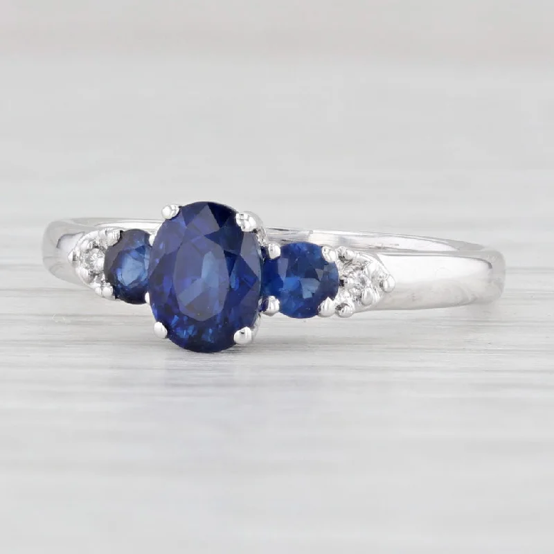 cushion diamond engagement rings for women-1.28ctw Brilliant Blue Oval Sapphire Ring 14k White Gold Size 5.5