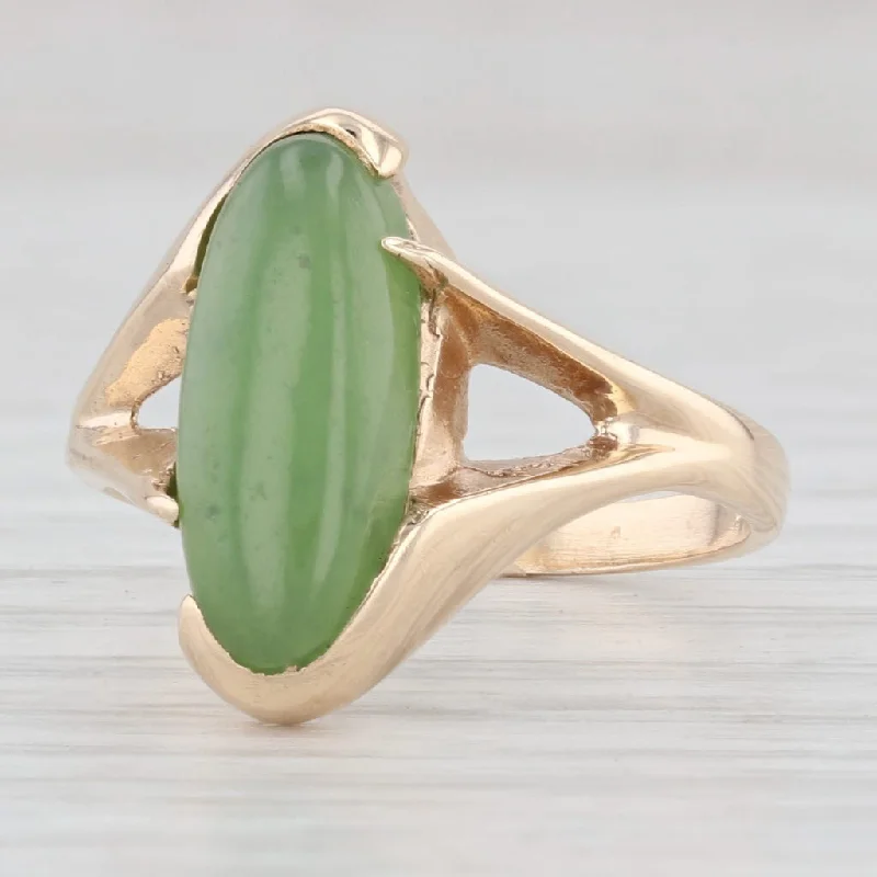 vintage-inspired engagement rings for women-Green Nephrite Jade Solitaire Ring 14k Yellow Gold Size 6.75 Oval Cabochon