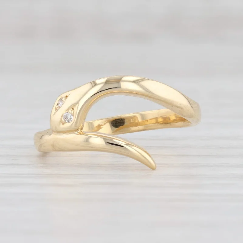 custom engagement rings for women-Vintage Diamond Eyed Coiled Snake Ring 18k Yellow Gold Size 6.75 Serpent