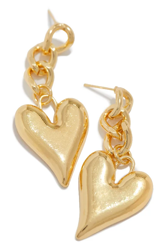 bridal stud earrings for women-Love Bond Dangle Heart Pendant Earring - Gold