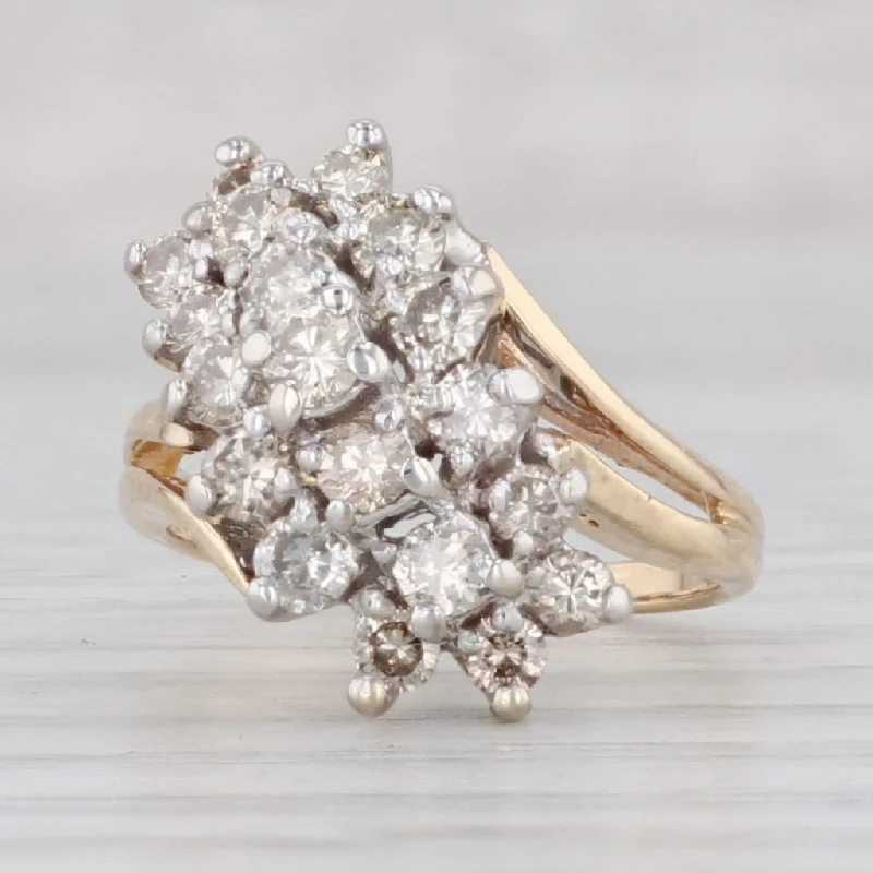 radiant cut engagement rings for women-0.60ctw Diamond Cluster Ring 14k Yellow Gold Small Size 3 Bypass