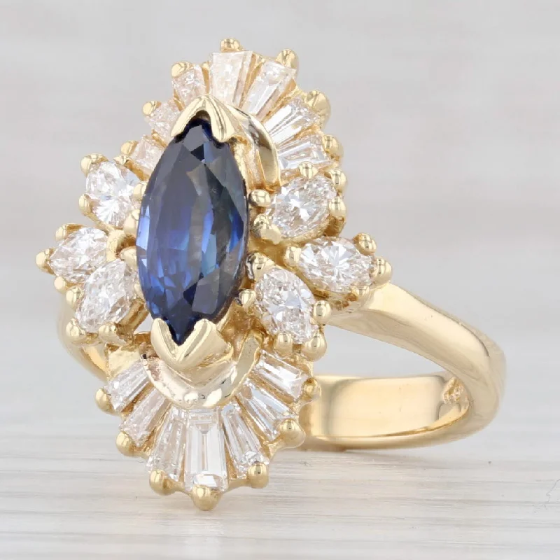 engagement rings with side stones for women-2.45ctw Marquise Blue Sapphire Diamond Halo Ring 18k Yellow Gold Size 5.75