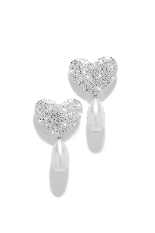 heart earrings for women-Lover Embellished Heart Earring - Silver