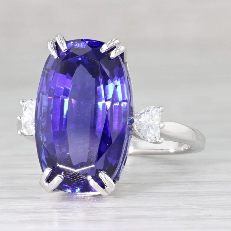 engagement rings with unique settings for women-12.92ctw Cushion GIA Tanzanite Diamond Hearts Ring 18k White Gold Size 7