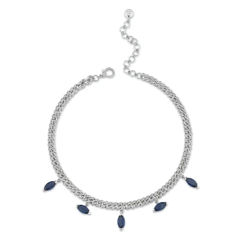 diamond necklace sets for women-BLUE SAPPHIRE MARQUISE DROP MINI LINK NECKLACE