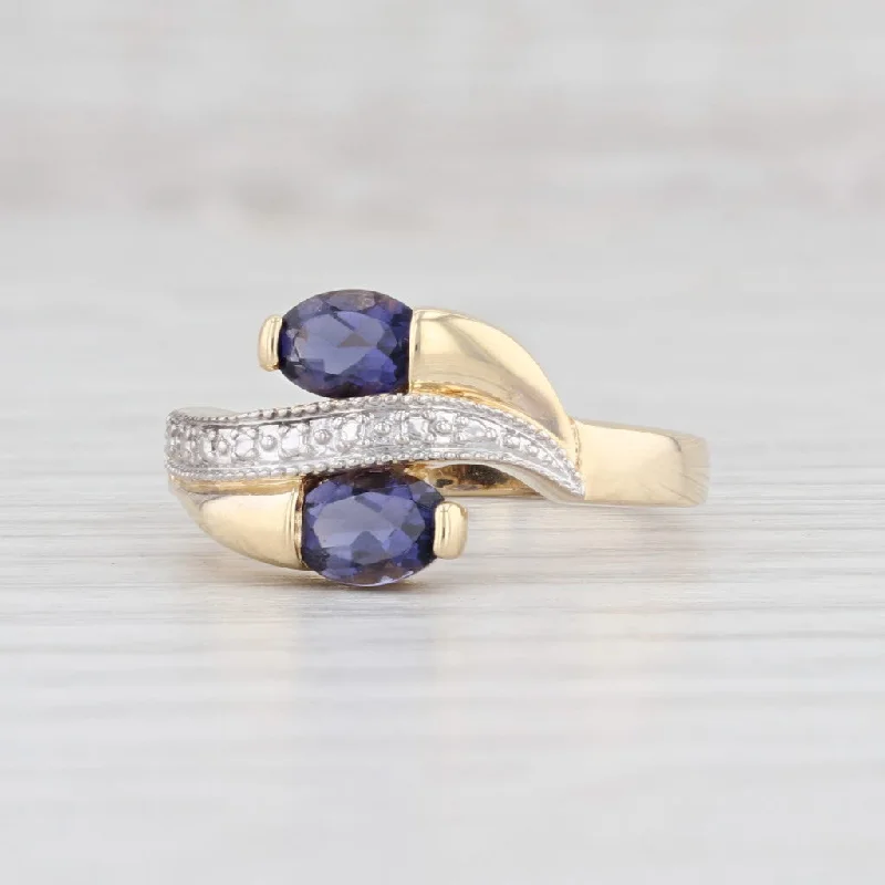 high-quality engagement rings for women-0.90ctw Purple Blue Iolite Bypass Ring 14k Yellow Gold Size 7.25