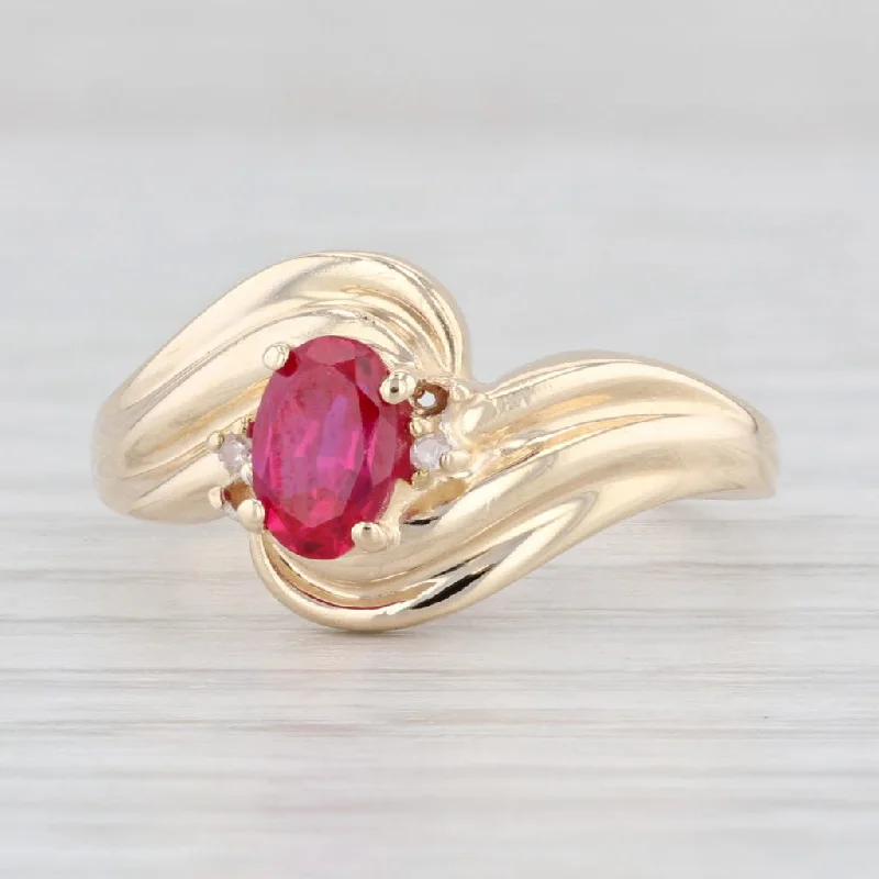 engagement rings with unique settings for women-0.60ct Oval Lab Created Ruby Bypass Ring 10k Yellow Gold Size 6.5 Diamonds