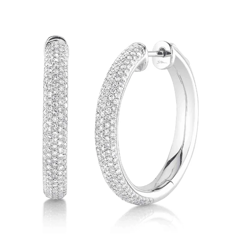 rose gold drop earrings for women-White Gold Diamond Pave Hoop Earrings