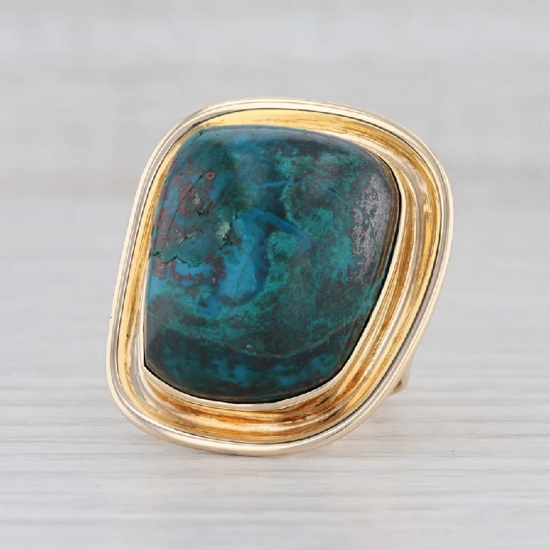 black diamond engagement rings for women-Marbled Turquoise Statement Ring 14k Gold Size 6.5 Native American Chrysocolla