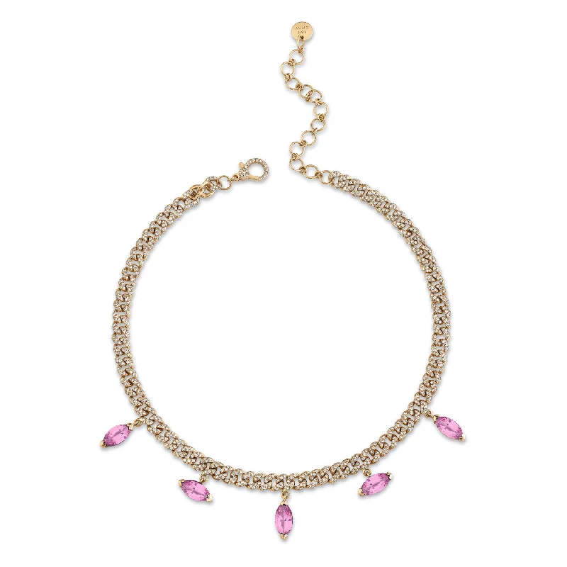 religious necklaces for women-PINK SAPPHIRE MARQUISE DROP MINI LINK NECKLACE