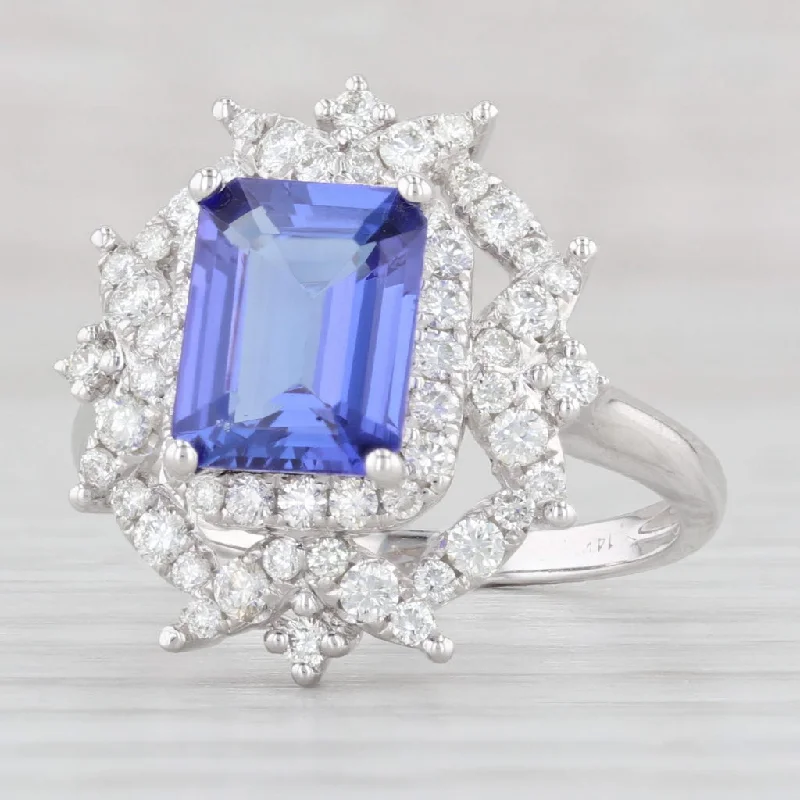 custom engagement rings for women-New 2.91ctw Tanzanite Diamond Halo Ring 14k White Gold Size 7