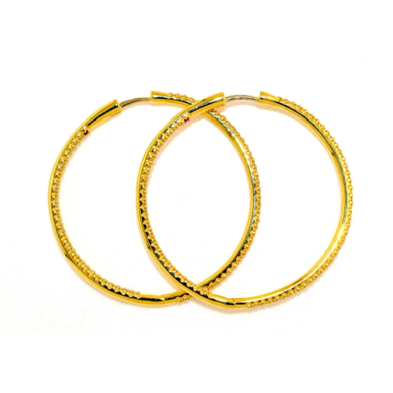 gold drop earrings for women-18K Yellow Gold Extra Large Inside Outside Diamond Hoop Earrings