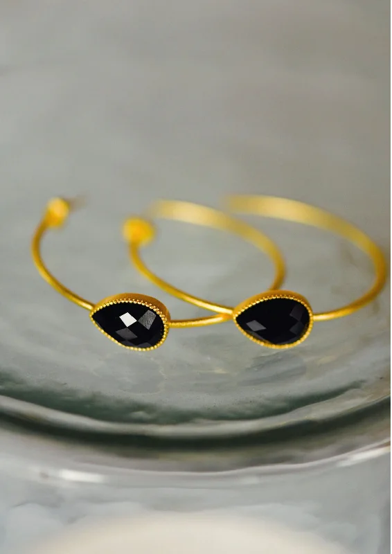 hoop earrings for women-Tatum James- Skylar Stone Hoops- Black