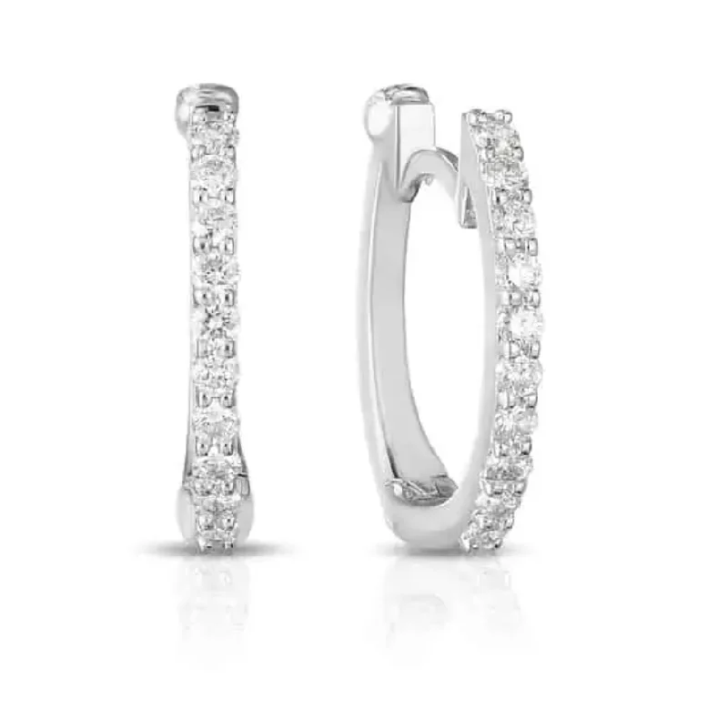 gold leaf earrings for women-18kt White Gold Huggy Diamond Hoop Earrings