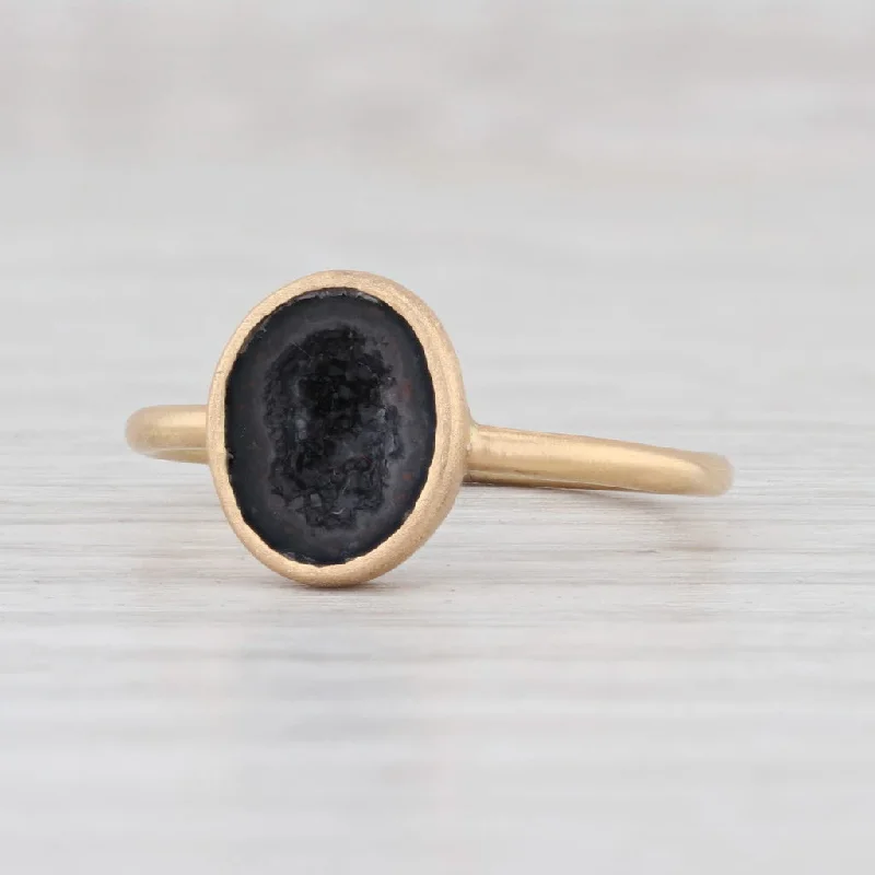 affordable engagement rings for women-New Nina Nguyen Black Quartz Agate Geode Ring 18k Yellow Gold Size 6.75