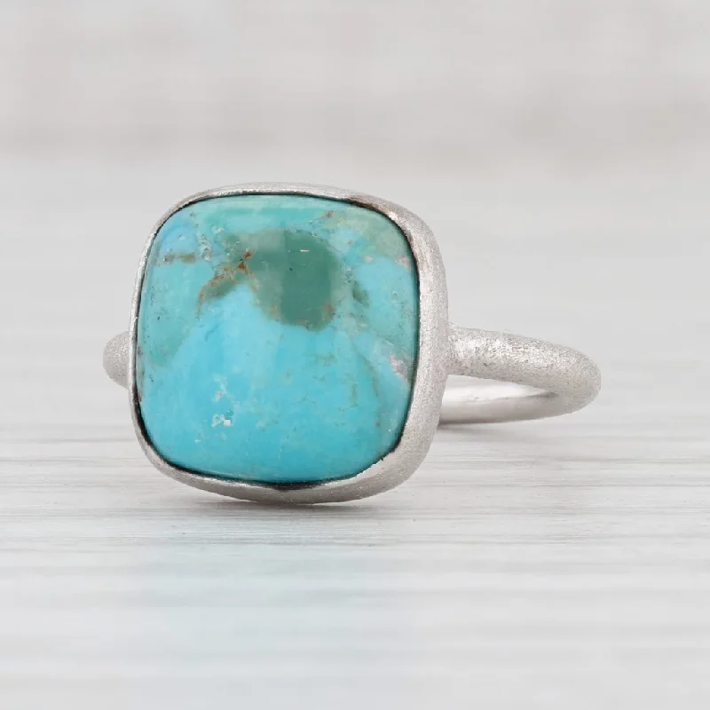 modern engagement rings for women-New Nina Nguyen Turquoise Solitaire Sterling Silver Size 7 Marbled Blue Green