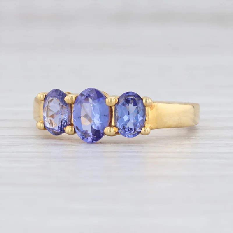 unique engagement rings for women-New 1.30ctw Tanzanite Ring Sterling Silver Gold Vermeil Oval 3-Stone Size 10.25