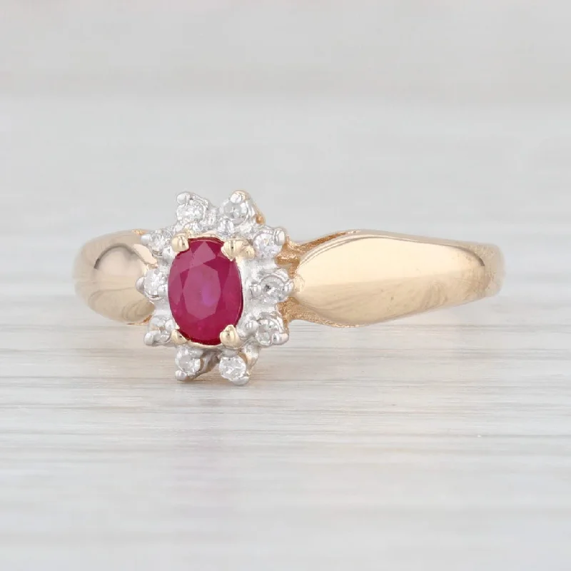 eco-friendly engagement rings for women-0.35ctw Oval Ruby Diamond Halo Ring 14k Yellow Gold Size 7